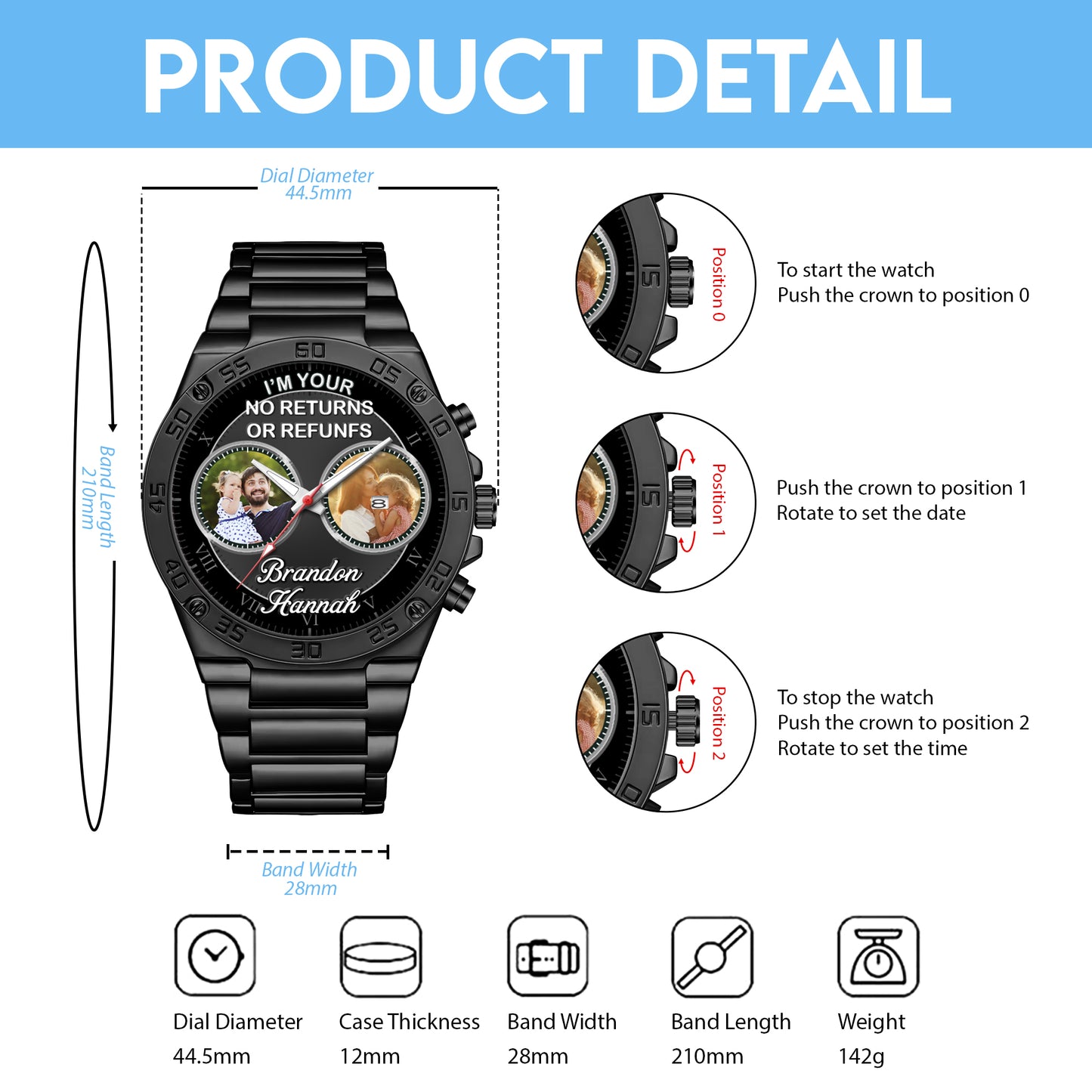 Father's Gift For Daddy Family Personalized Photo Watch