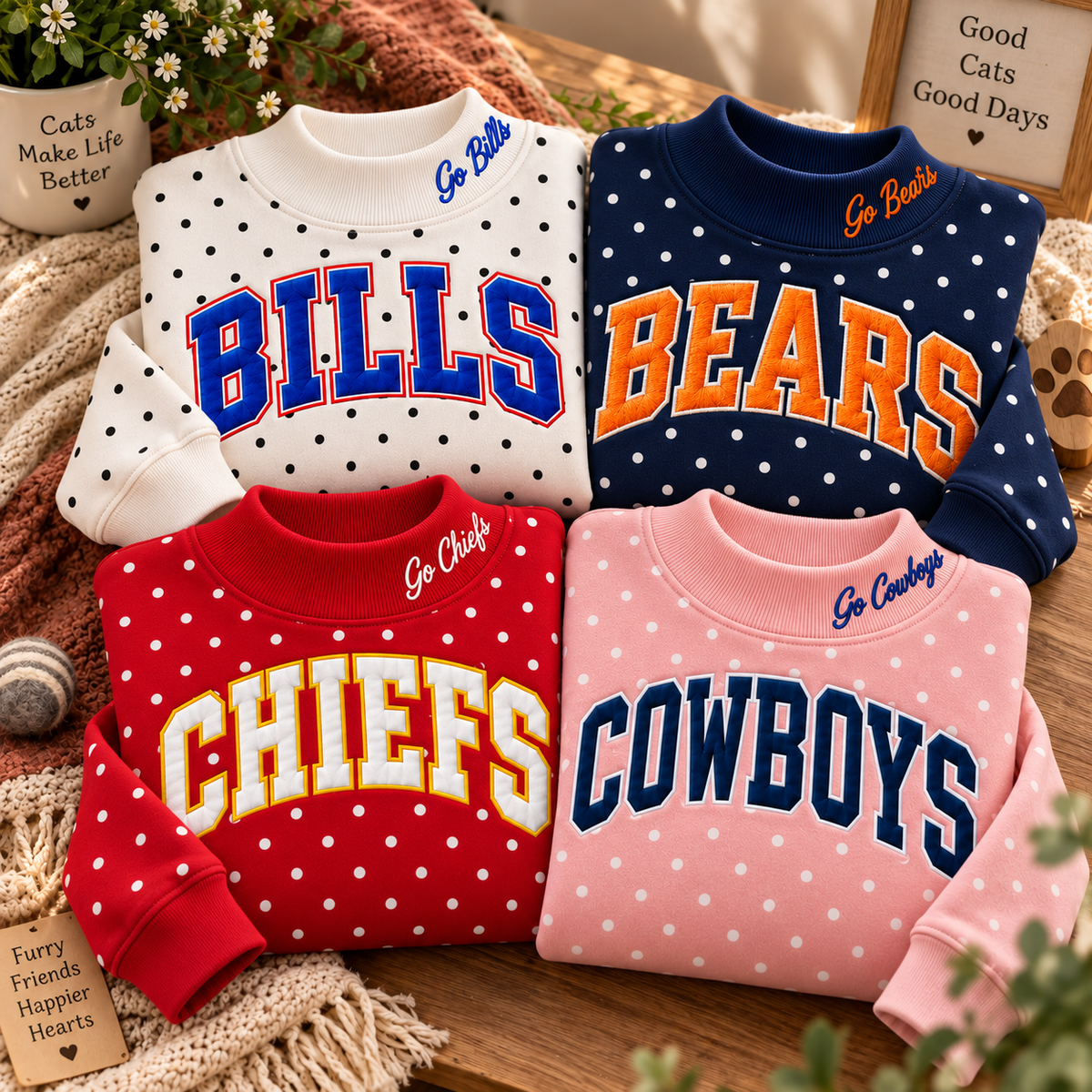 Personalized Football Team Embroidered Polka Dot Sweatshirt
