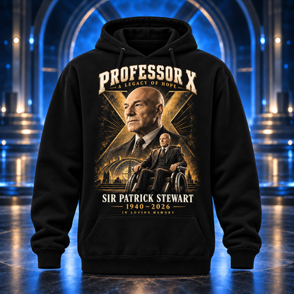 Professor X Tribute Hoodie, Black Graphic Pullover