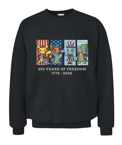 Pokemon 250 Years of Freedom 1776–2026 Patriotic Embroidered Graphic Quarter-Zip Sweatshirt, Hoodie Sweatshirt T-Shirt