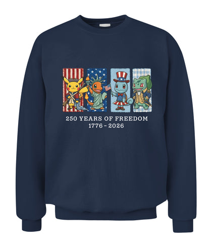 Pokemon 250 Years of Freedom 1776–2026 Patriotic Embroidered Graphic Quarter-Zip Sweatshirt, Hoodie Sweatshirt T-Shirt