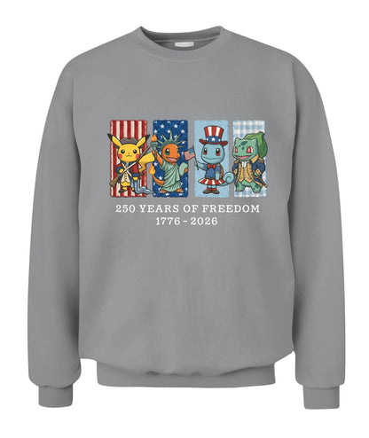 Pokemon 250 Years of Freedom 1776–2026 Patriotic Embroidered Graphic Quarter-Zip Sweatshirt, Hoodie Sweatshirt T-Shirt