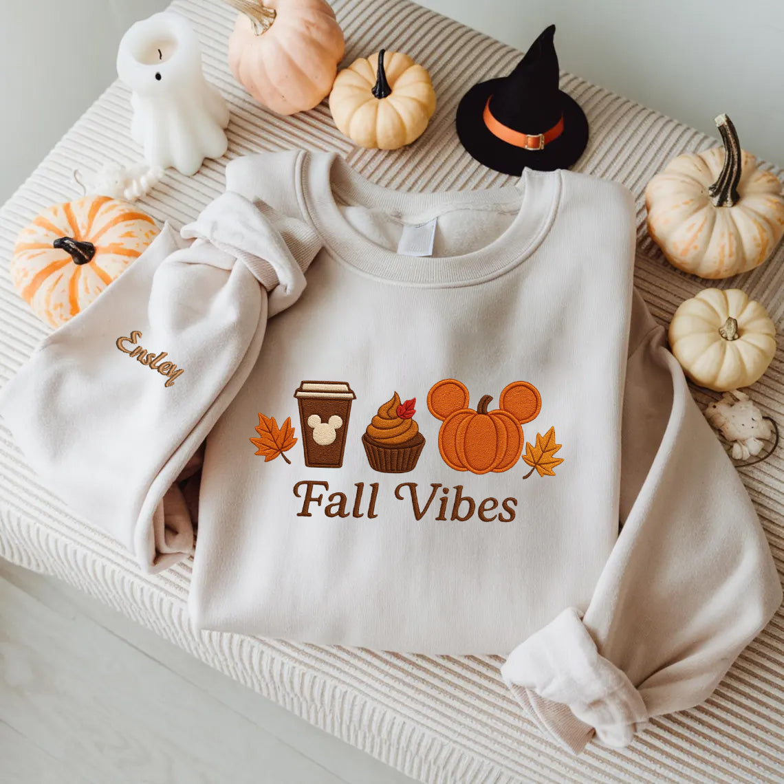 Halloween Personalized Embroidered Fall Vibes Hoodie Sweatshirt T-Shirt
