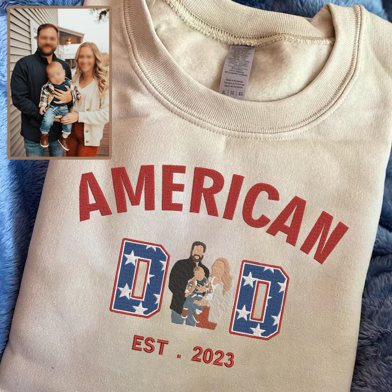 American Dad Personalized Embroidered Family Photo Hoodie Sweatshirt T-Shirt