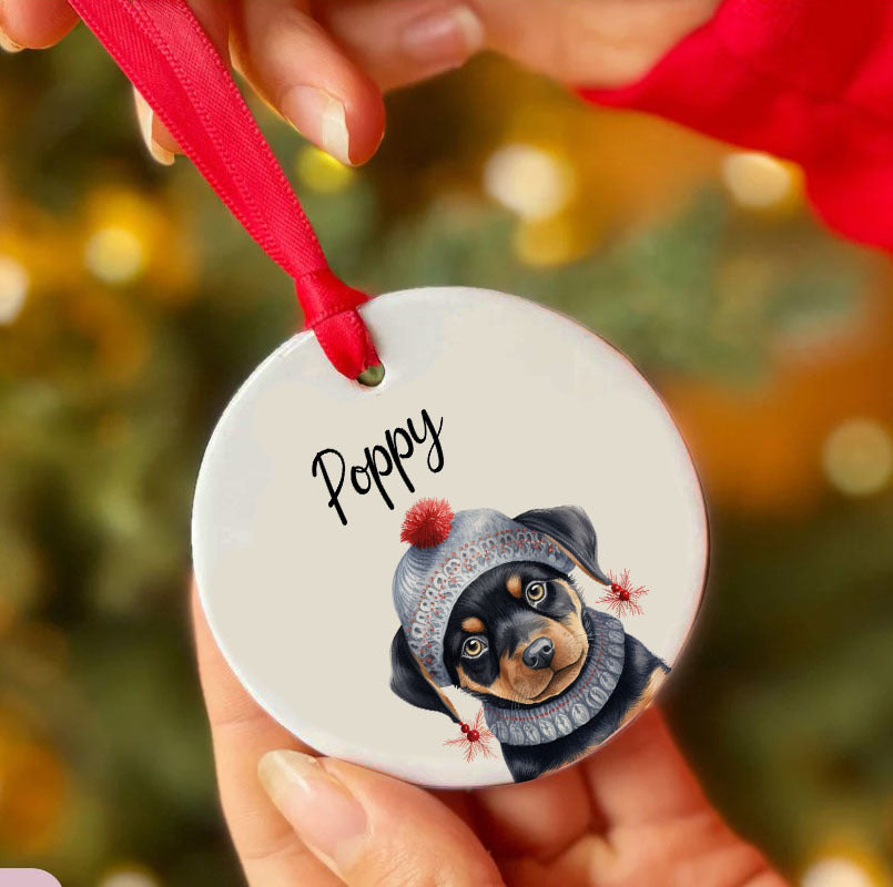 Personalized Pup In Ugly Sweater Custom Ceramic Ornament