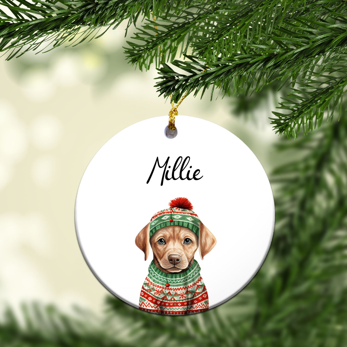 Personalized Pup In Ugly Sweater Custom Ceramic Ornament