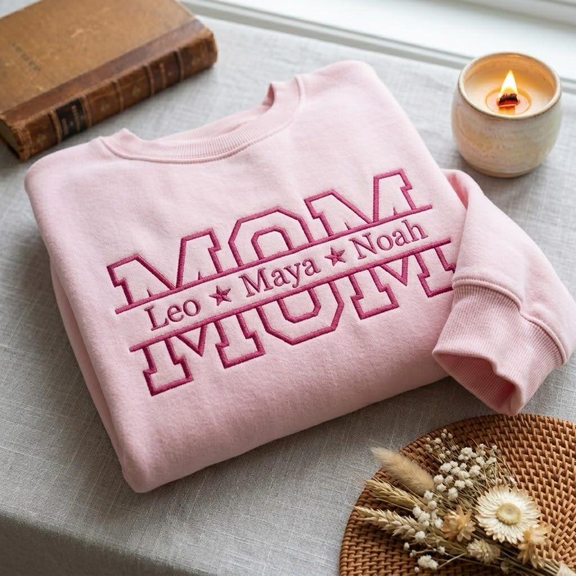 Embroidered Custom Text With Kid's Names On Sleeve Hoodie Sweatshirt T-Shirt, Mother's Day Father's Day Gift