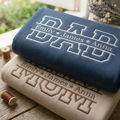 Embroidered Custom Text With Kid's Names On Sleeve Hoodie Sweatshirt T-Shirt, Mother's Day Father's Day Gift
