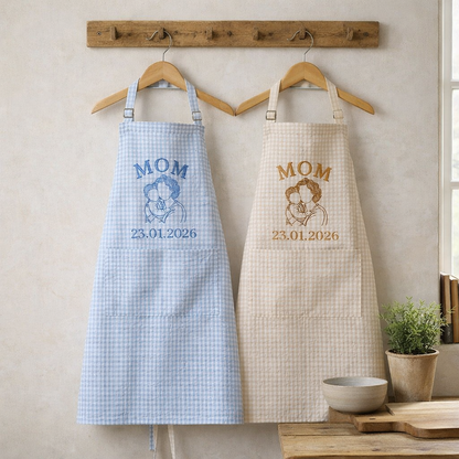 Personalized “MOM” Linen Apron – Custom Embroidered Gift for Mother