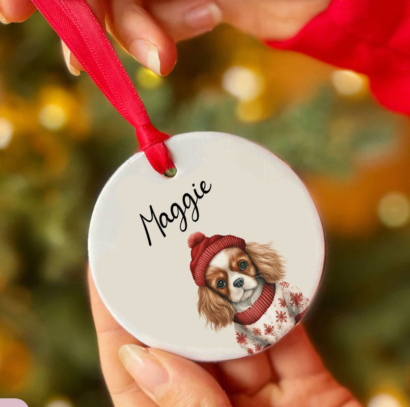 Personalized Pup In Ugly Sweater Custom Ceramic Ornament