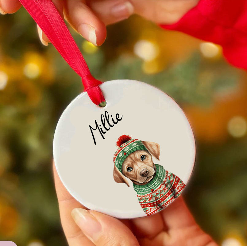 Personalized Pup In Ugly Sweater Custom Ceramic Ornament