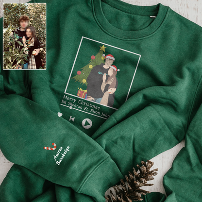 Christmas Embroidered Couple Photo And Song Hoodie Sweatshirt T-Shirt