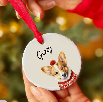 Personalized Pup In Ugly Sweater Custom Ceramic Ornament