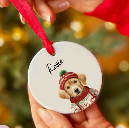 Personalized Pup In Ugly Sweater Custom Ceramic Ornament