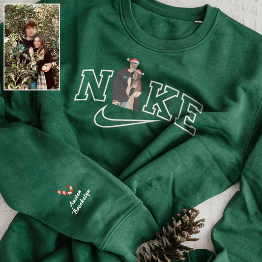 Christmas Embroidered Couple NKE Hoodie Sweatshirt T-Shirt