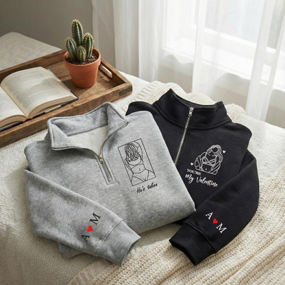 Valentine Personalized Embroidered Outline Photo Hoodie Sweatshirt T-Shirt
