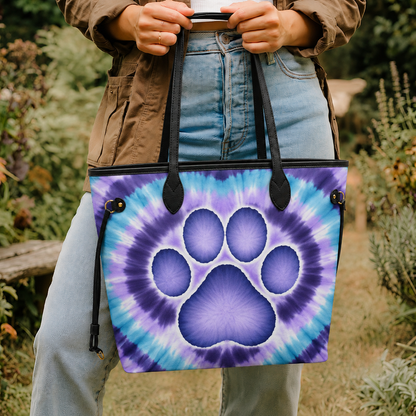 Vibrant Tie-Dye Spiral Purple Cat Women's Large PU Bag
