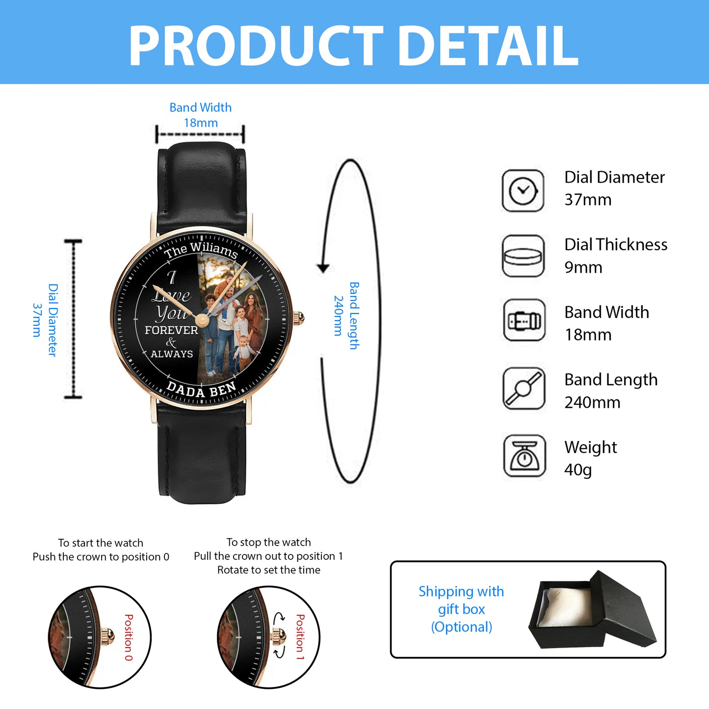 Personalized Family Photo I Love You Forever & Always Watch Mother's Day Gift For Mom