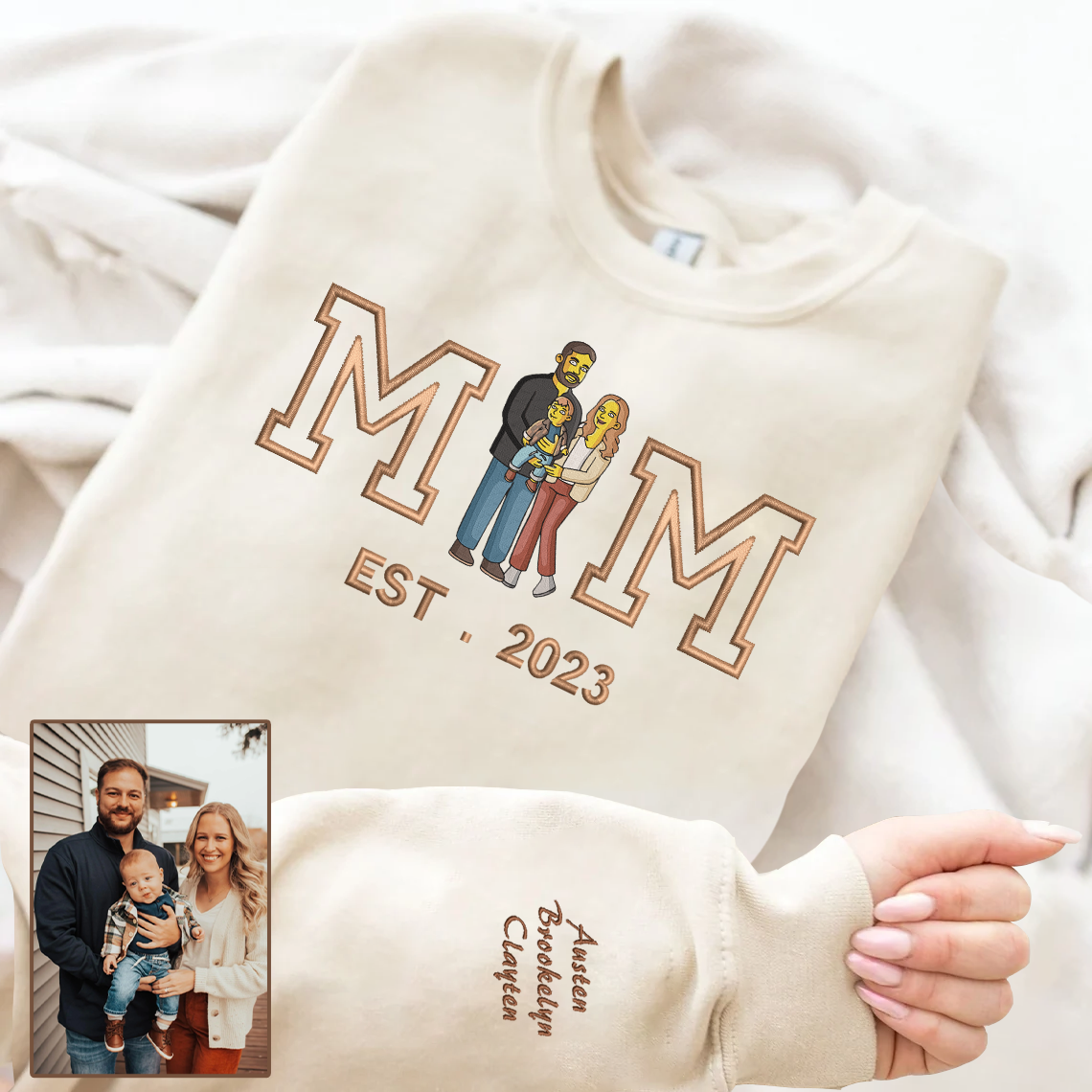 Mother's Day Personalized Embroidered Family Photo Simpsons Style Hoodie Sweatshirt T-Shirt