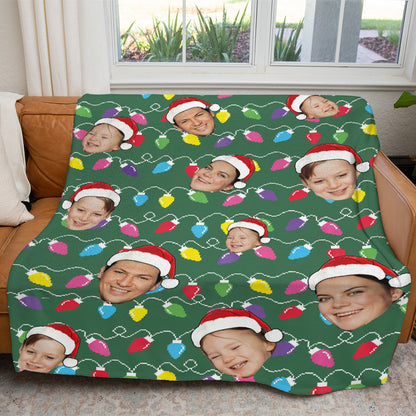 Personalized Family Photo Christmas Light Soft Blanket