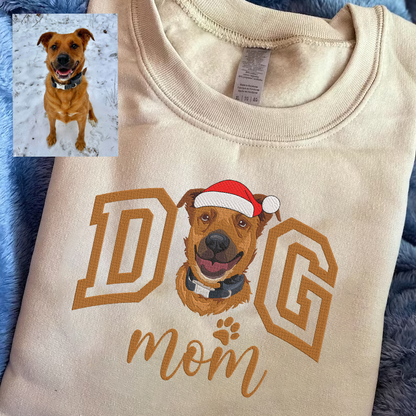 Embroidered Christmas Dog Cat Mom Hoodie Sweatshirt T-Shirt