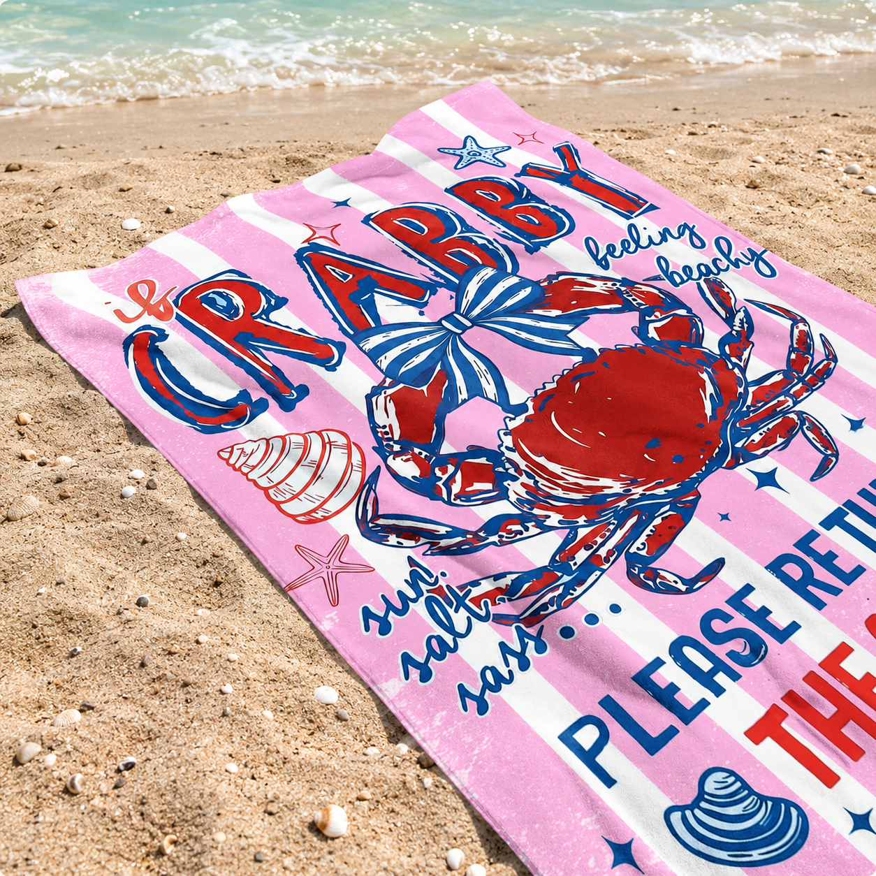 Personalized Microfiber Crabby Beach Towel Custome Name Gift
