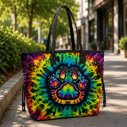 Vibrant Paw Colorful Tie-Dye Spiral Cat Women's Large PU Bag