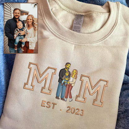 Mother's Day Personalized Embroidered Family Photo Simpsons Style Hoodie Sweatshirt T-Shirt