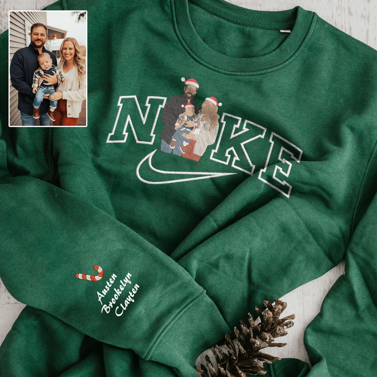 Christmas Embroidered Family Photo NKE Hoodie Sweatshirt T-Shirt