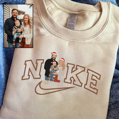 Christmas Embroidered Family Photo NKE Hoodie Sweatshirt T-Shirt