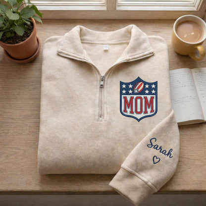 Embroidered Mother's Day Father's Day With Name On Sleeve Quarter-Zip Sweatshirt, Hoodie Sweatshirt T-Shirt