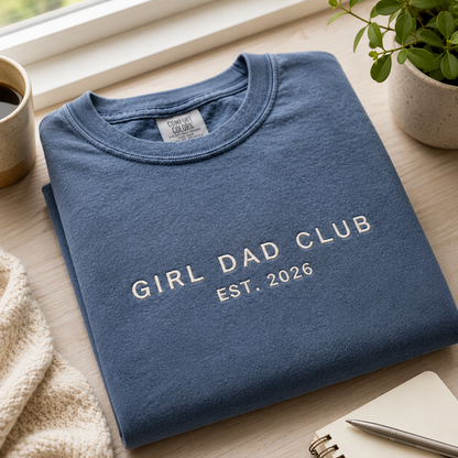 Embroidered Girl Dad Club Shirt, Minimalist Girl Dad Tee, Custom EST Fathers Day Shirt, Daddy Girl Apparel, New Dad Gift