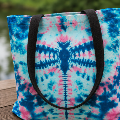 Dragonfly Tie Dye Blue Tote Bag