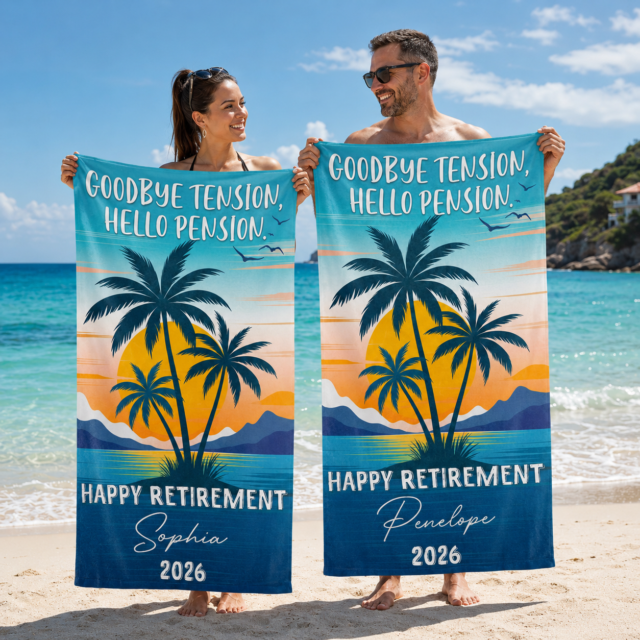 Personalized Beach Towel Custome Name Retirement Gift