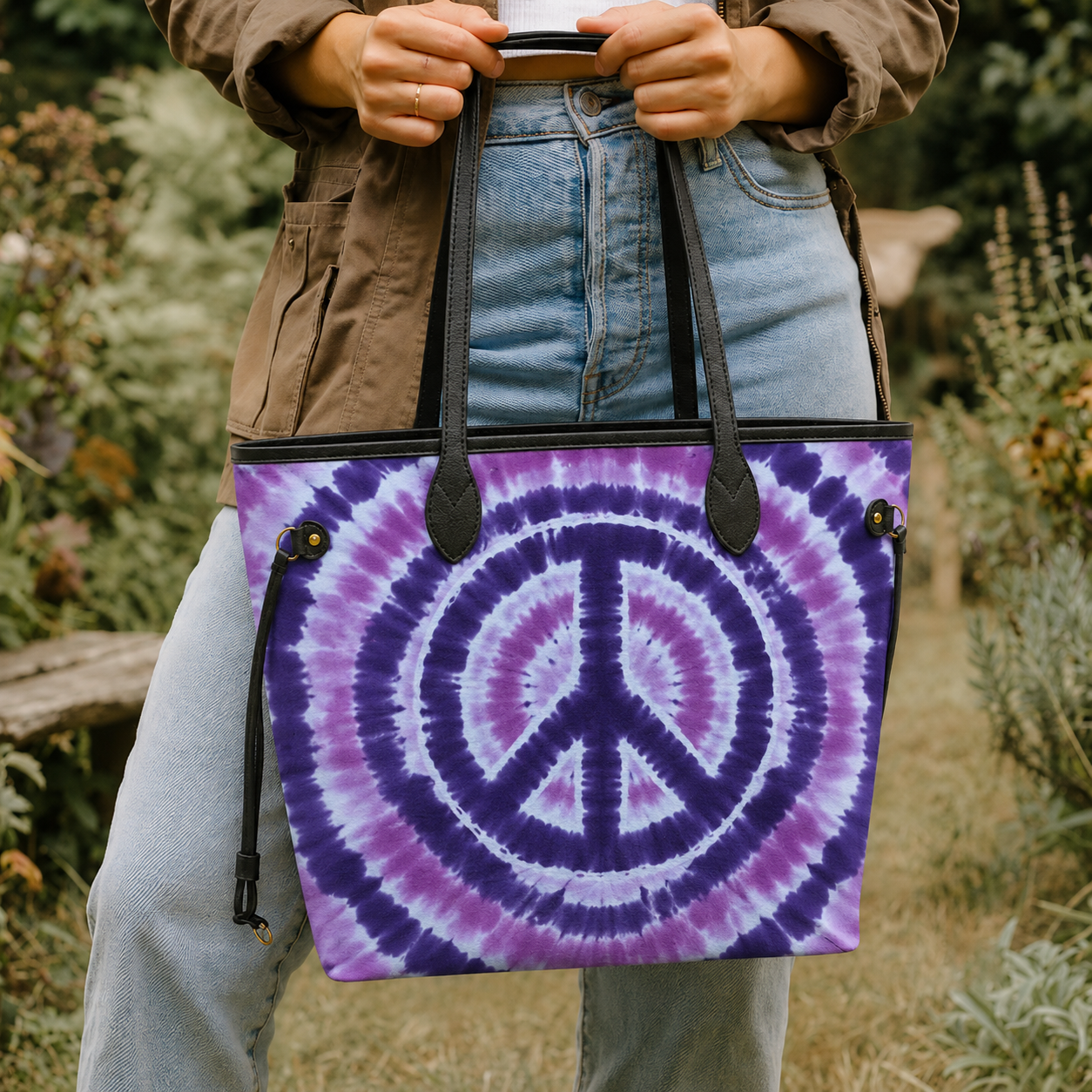 Vibrant Tie-Dye Spiral Purple Women's Large PU Bag