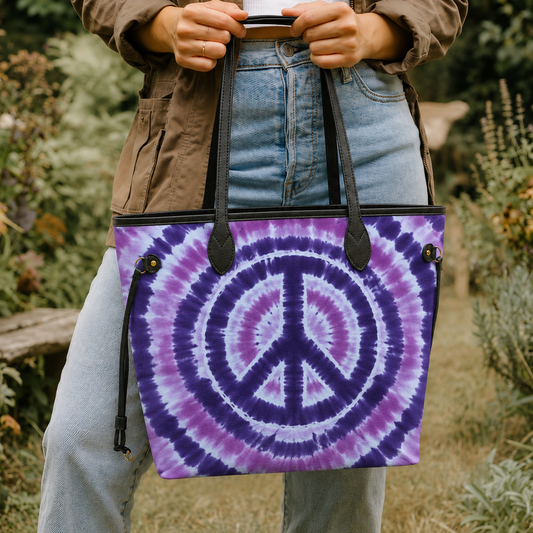 Vibrant Tie-Dye Spiral Purple Women's Large PU Bag