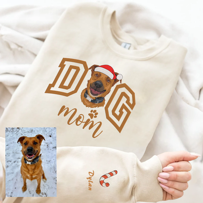 Embroidered Christmas Dog Cat Mom Hoodie Sweatshirt T-Shirt