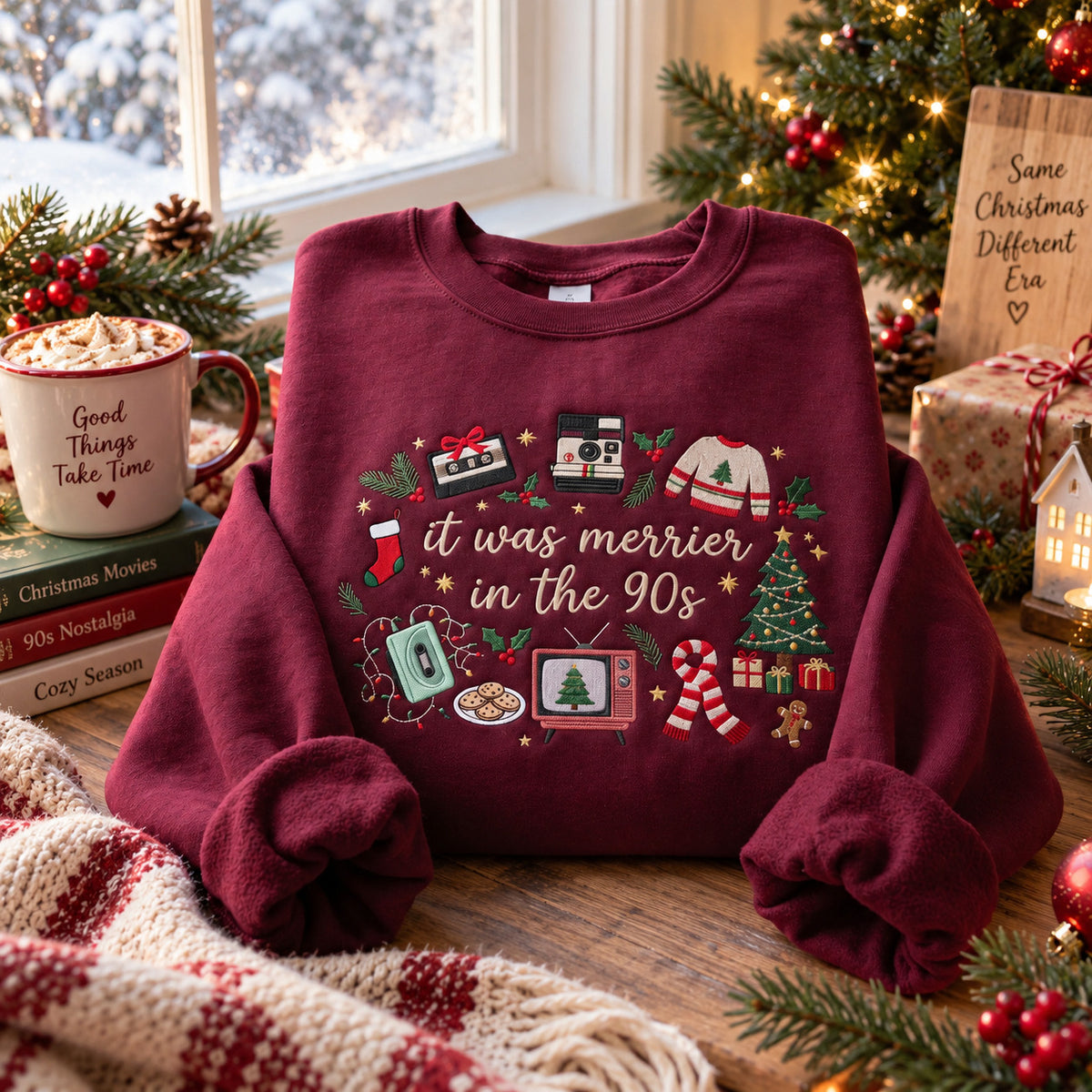 It Was Merrier in the 90s Embroidered Christmas Sweatshirt, Retro Holiday Crewneck - DL09041026