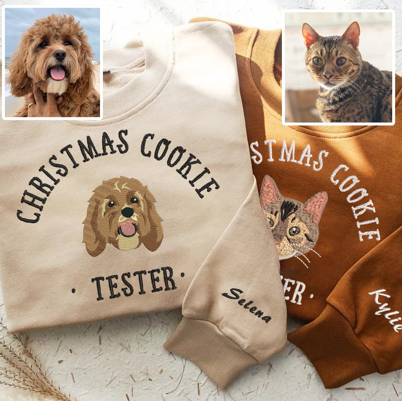 Personalized Embroidered Christmas Cookie Tester Custom Photo Hoodie Sweatshirt T-Shirt