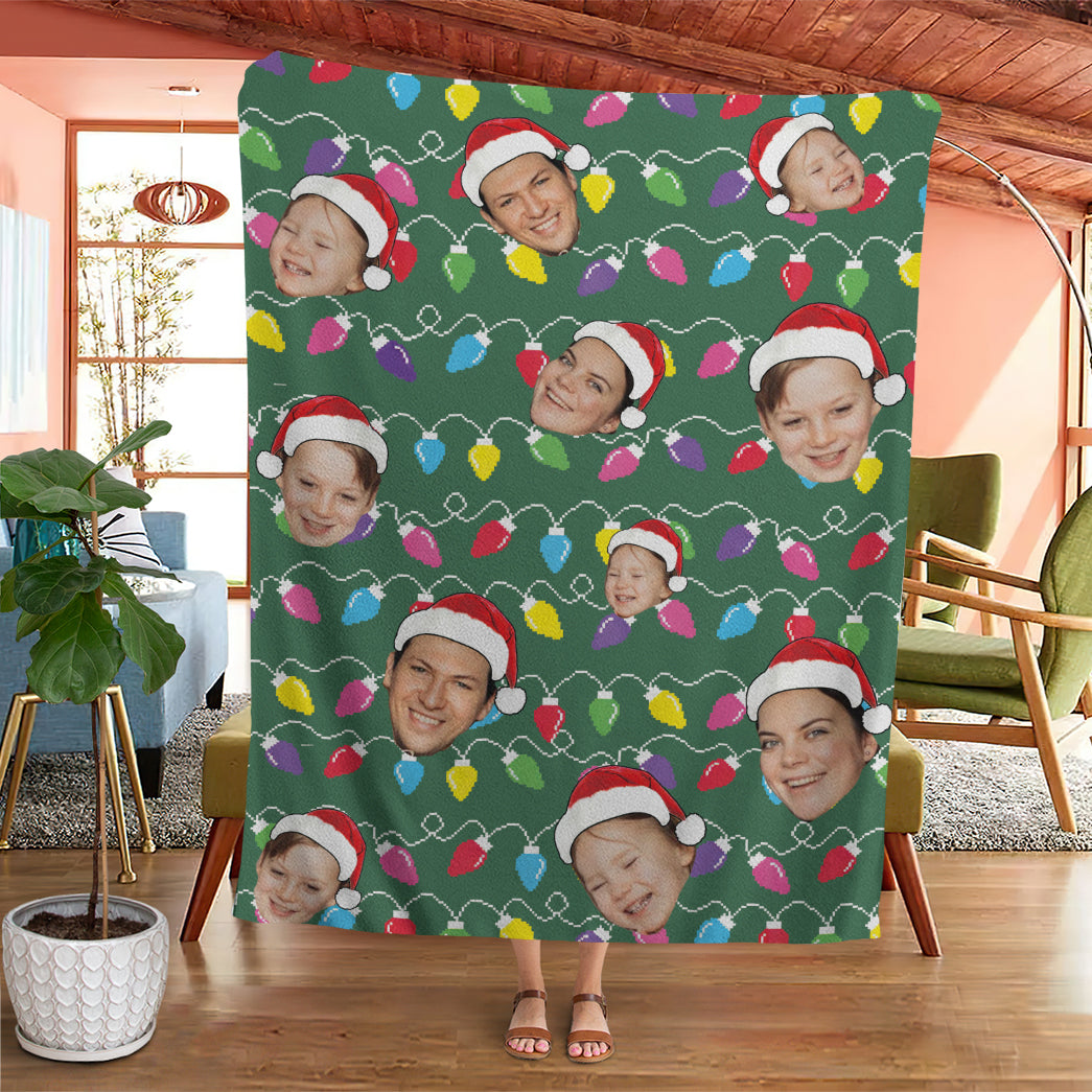 Personalized Family Photo Christmas Light Soft Blanket