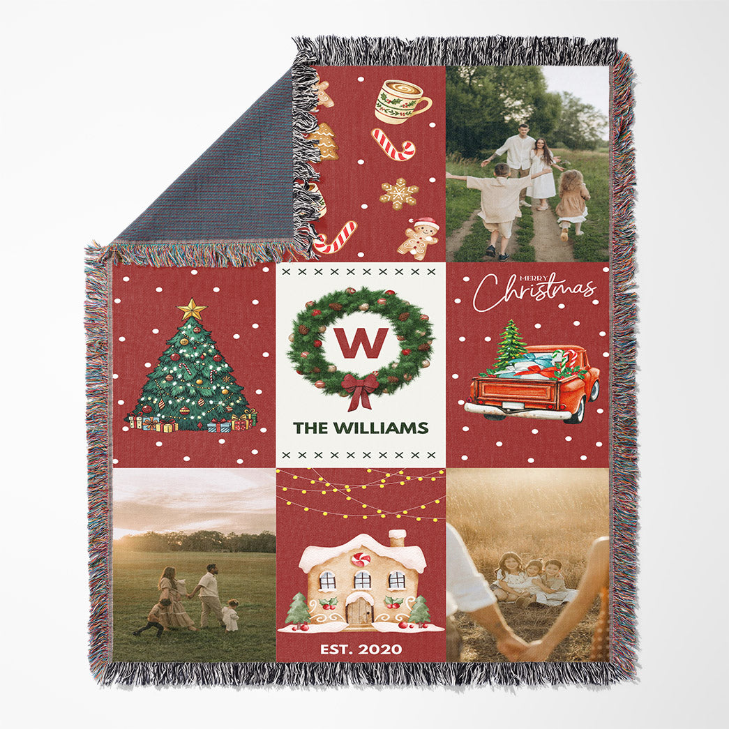 Personalized Christmas Blanket Family Name And Photos Throw Blanket