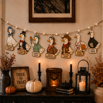 Halloween Personalized Goose Wooden Garland