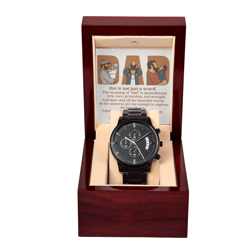 Personalized Black Chronograph Watch with 3 Family Photos for Dad