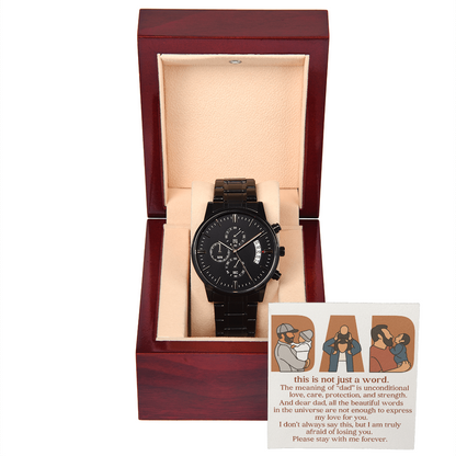 Personalized Black Chronograph Watch with 3 Family Photos for Dad