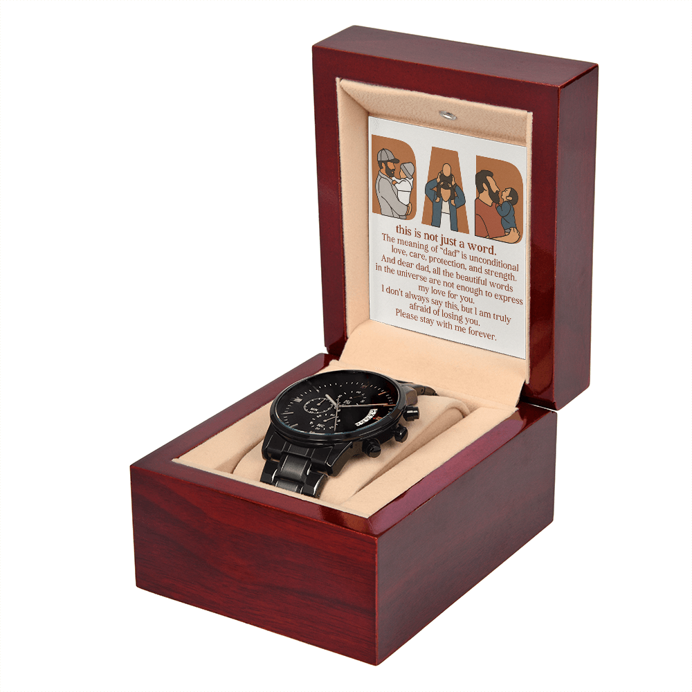 Personalized Black Chronograph Watch with 3 Family Photos for Dad