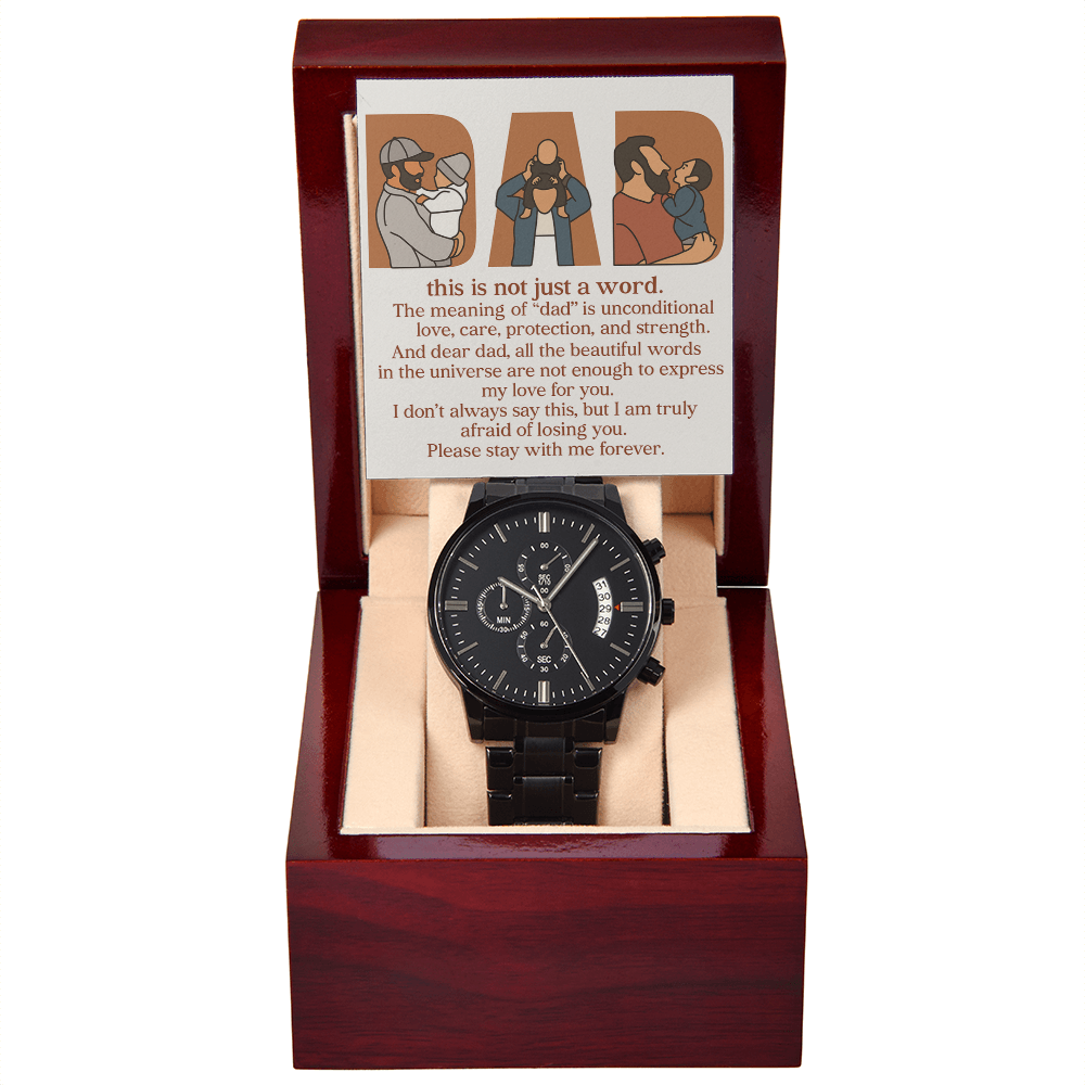 Personalized Black Chronograph Watch with 3 Family Photos for Dad