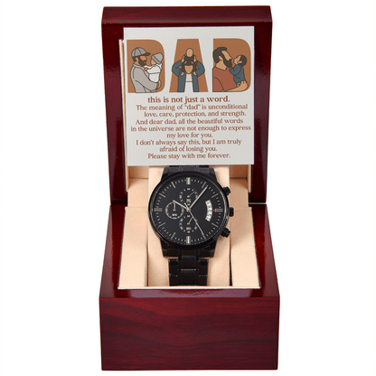 Personalized Black Chronograph Watch with 3 Family Photos for Dad