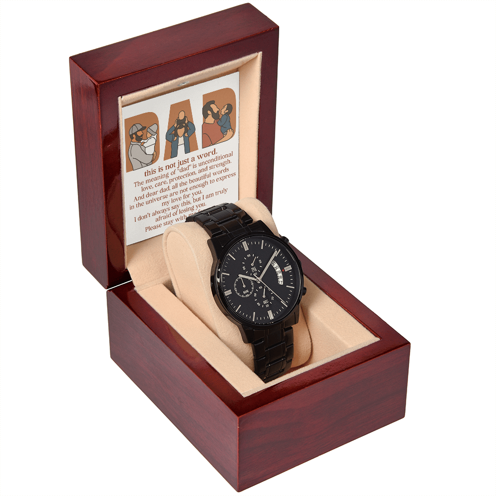 Personalized Black Chronograph Watch with 3 Family Photos for Dad