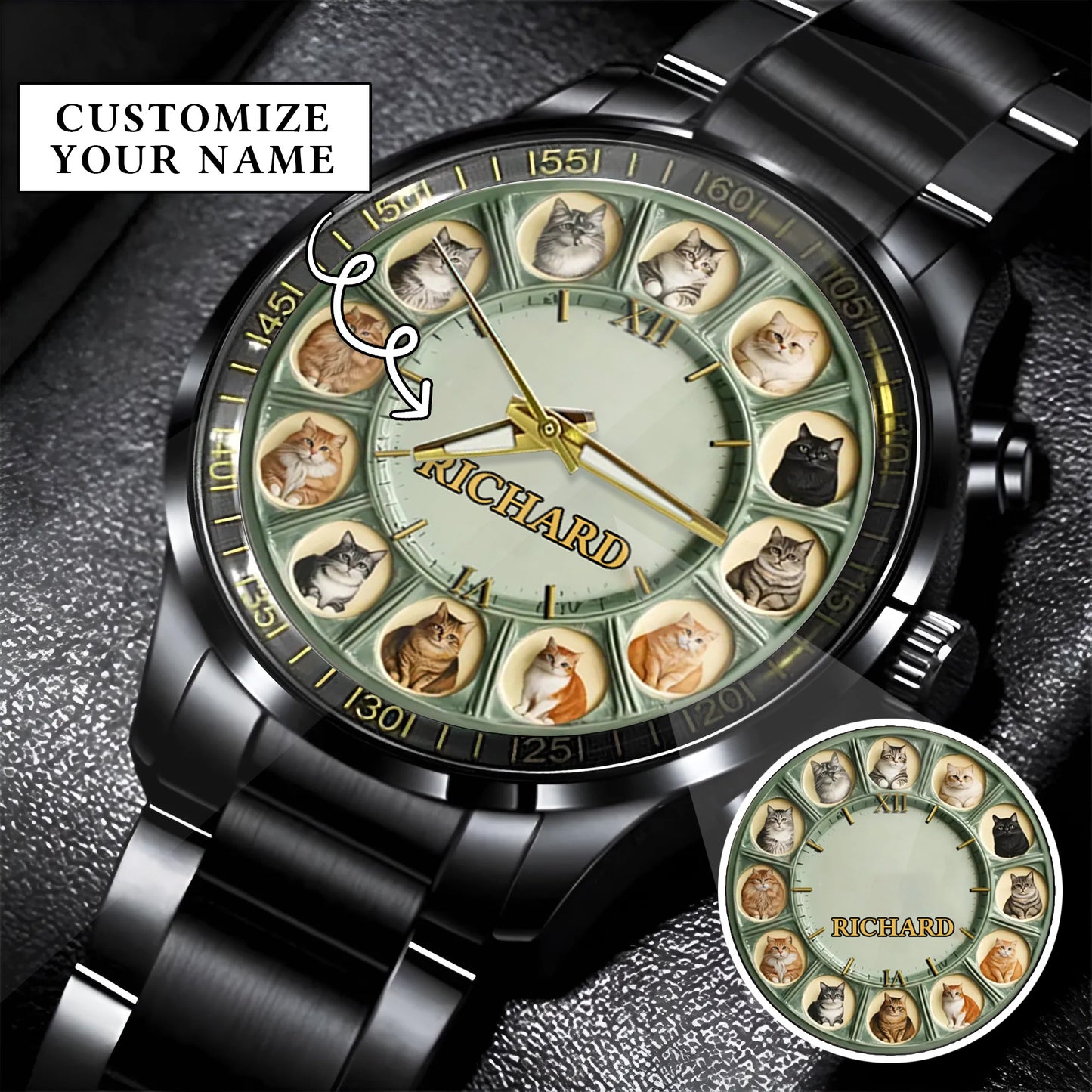 Personalized Pet Dog Cat Lover Watch – Custom Name Quartz Timepiece with 12 Cute Dog & Cat Faces | Gift for Dog & Cat Moms