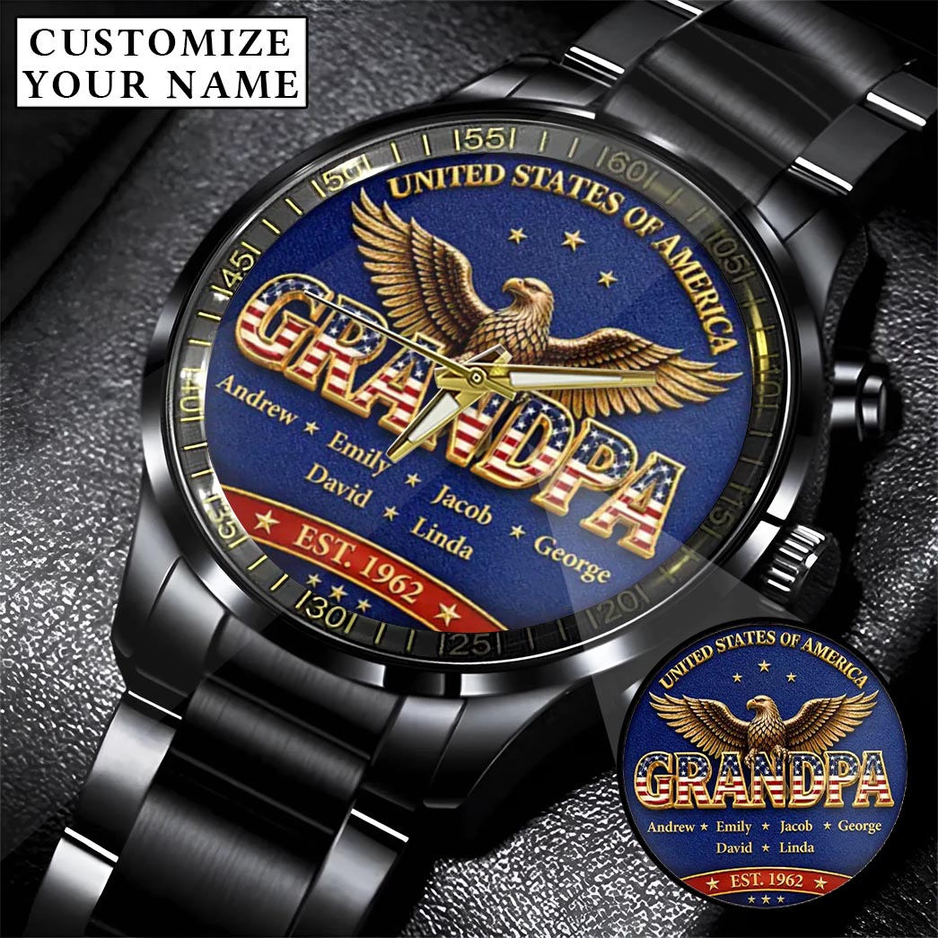 Personalized EST & Names for Independence Day Grandpa Watch